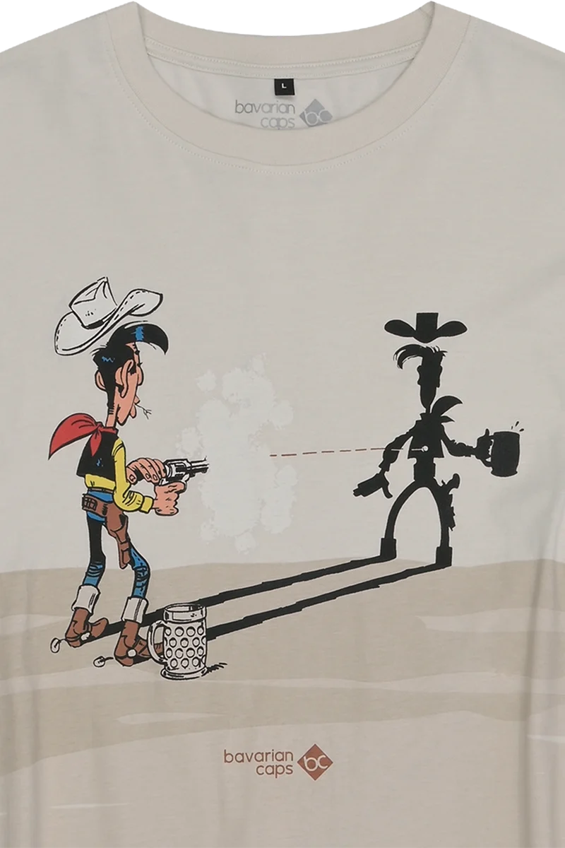 Herren T-Shirt mit humorvollem Lucky Luke-Druck - beige