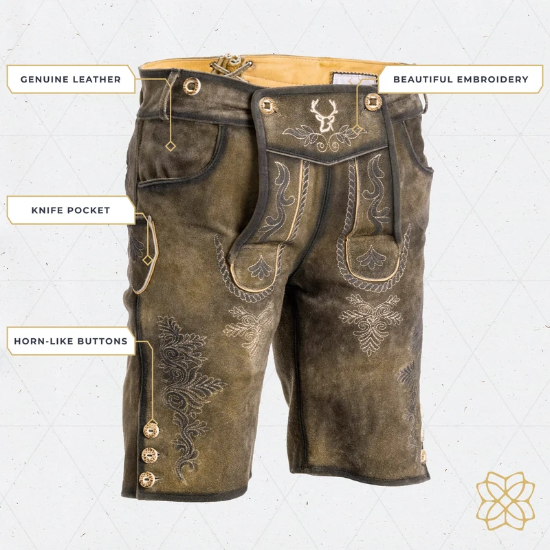 Lederhosen Men Short Antique Waxed Brown