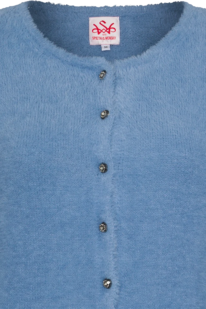 Kuschelige Damen-Strickjacke mit weiten Ärmeln - mittelblau