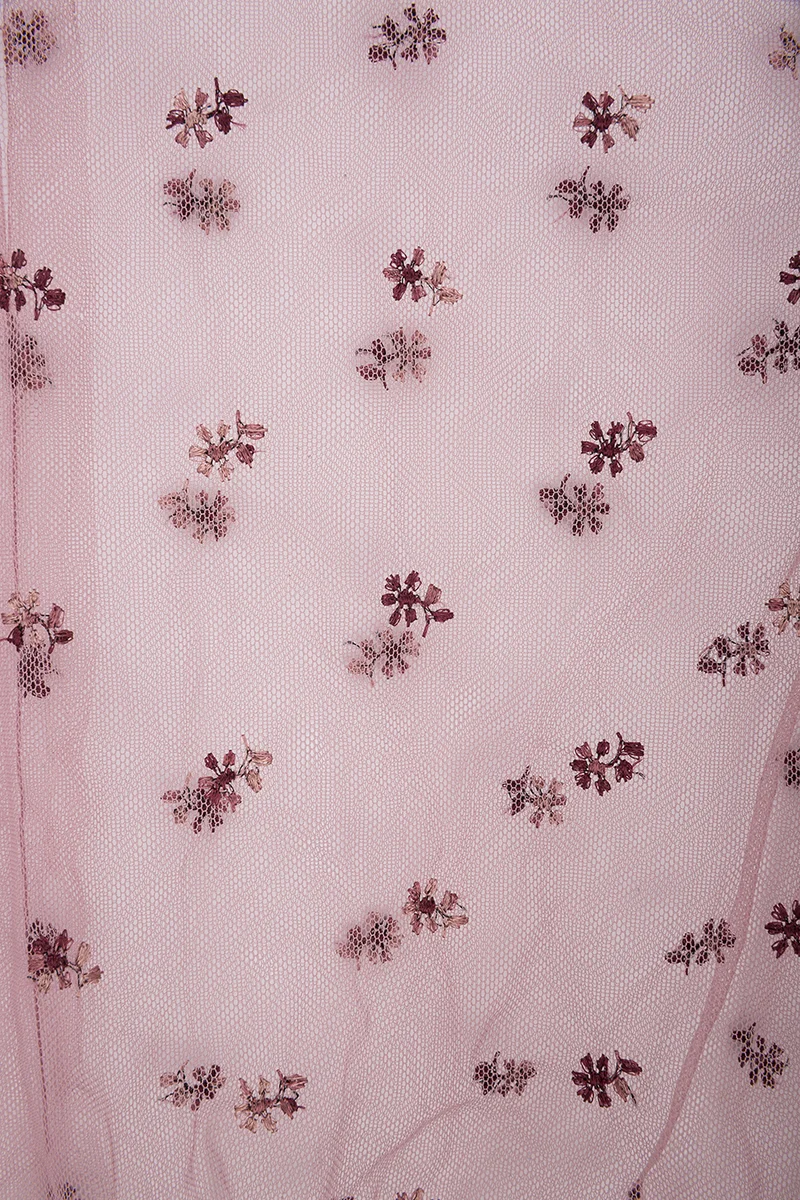 Transparente Tüll-Dirndlbluse bestickt - aubergine