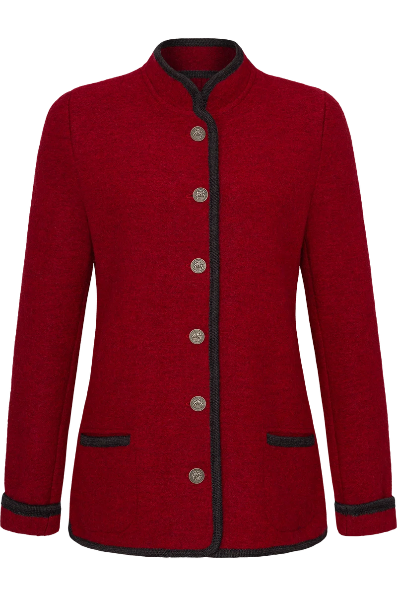 Damen Schurwolljacke mit Stehkragen - weinrot/anthra