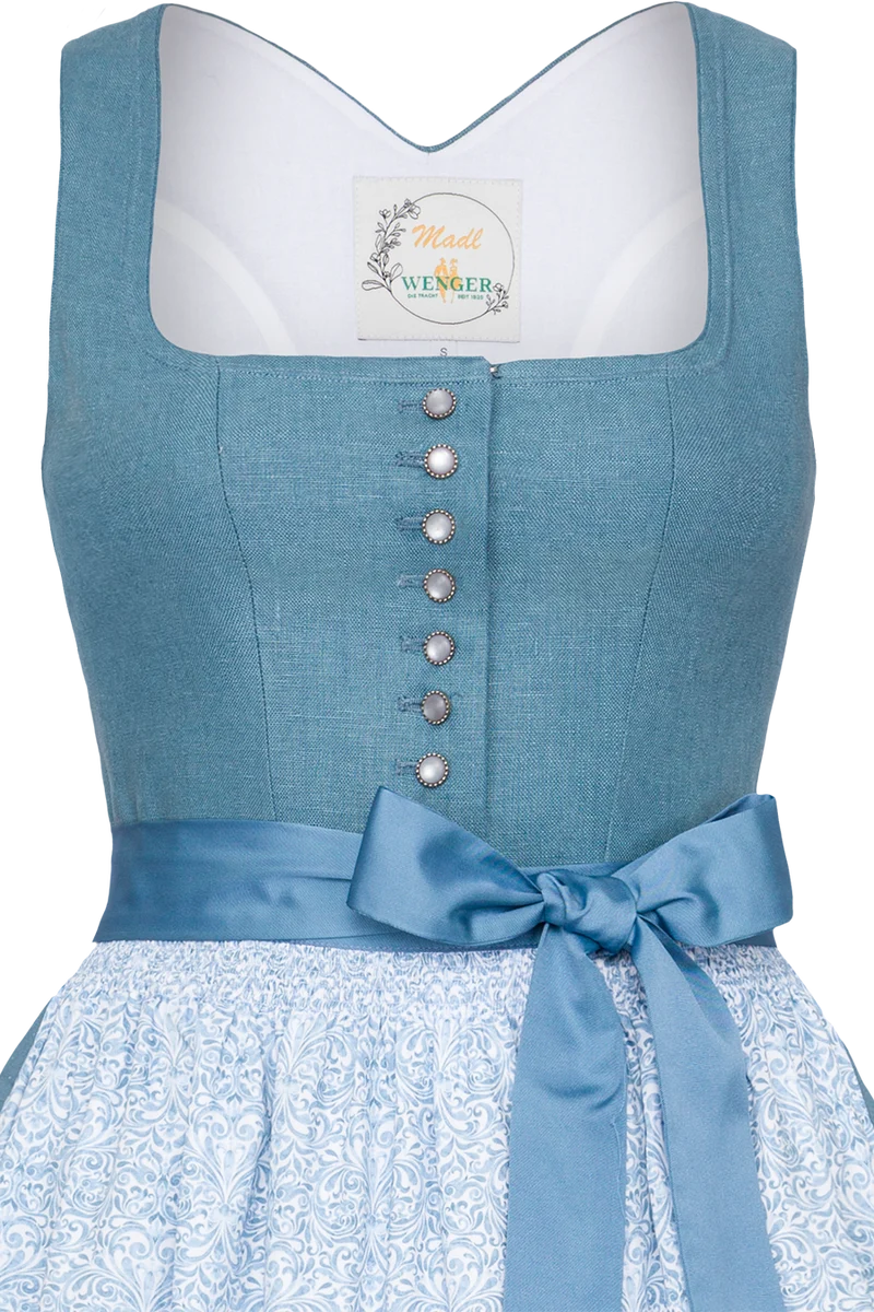 Teen Midi-Dirndl aus Leinen-Baumwolle - blau