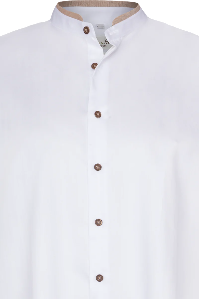 Herren Trachtenhemd mit kontrastfarbigem Stehkragen - weiß/beige