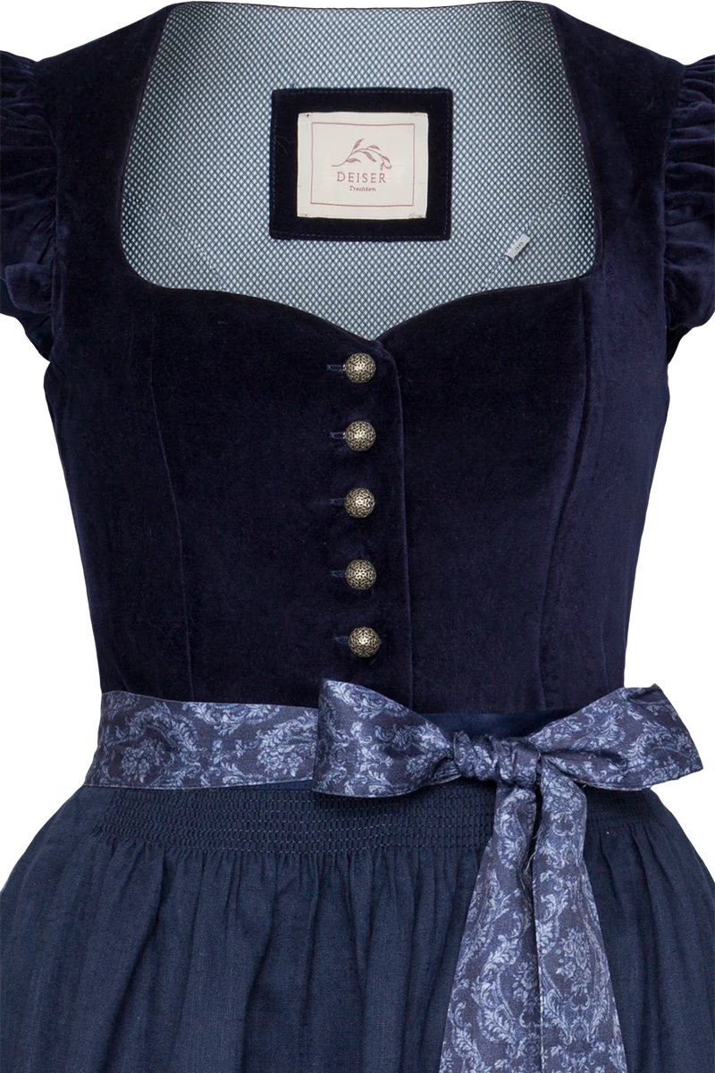 Samtdirndl Midi mit Flügelärmel - marine