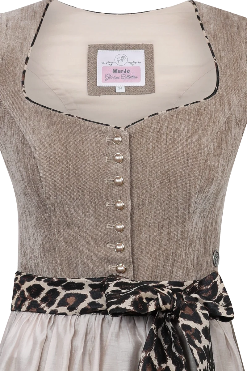 Samtdirndl 70cm mit abnehmbaren Flügelärmeln und Leoschürzenband - sand