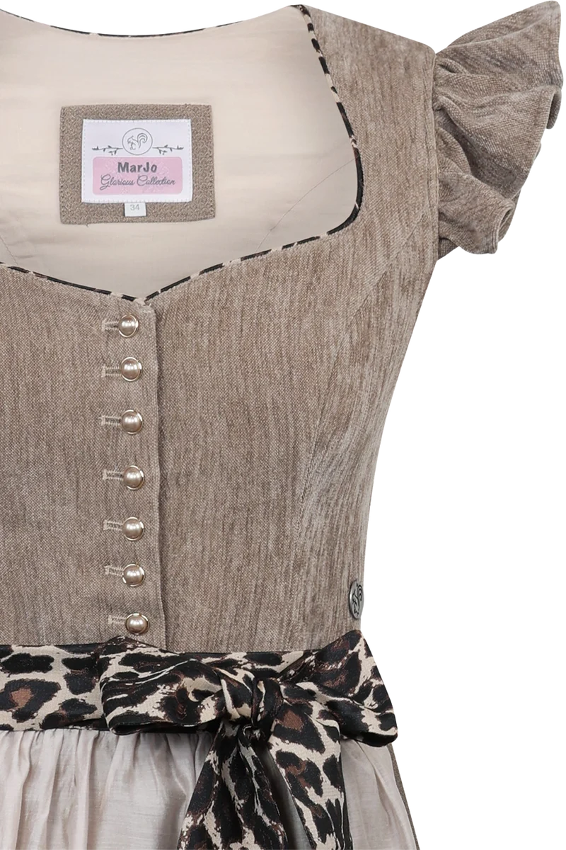 Samtdirndl 70cm mit abnehmbaren Flügelärmeln und Leoschürzenband - sand