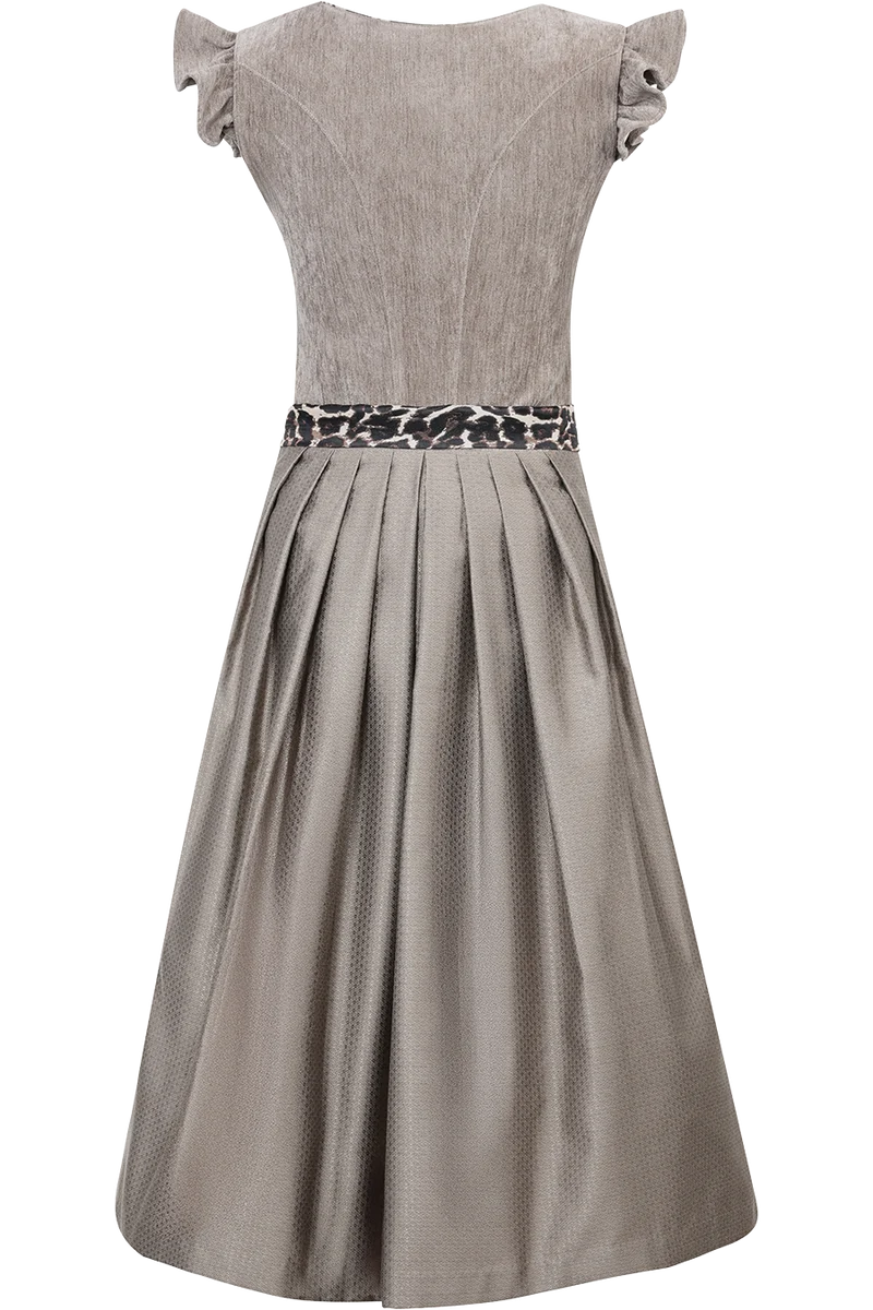 Samtdirndl 70cm mit abnehmbaren Flügelärmeln und Leoschürzenband - sand