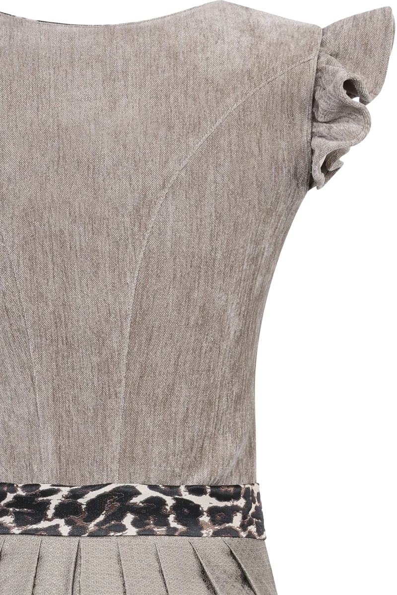 Samtdirndl 70cm mit abnehmbaren Flügelärmeln und Leoschürzenband - sand