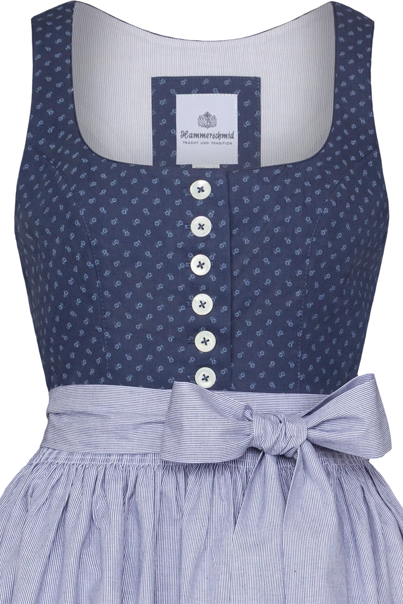 Langes Baumwolldirndl mit Streublumenmuster - blau gemustert