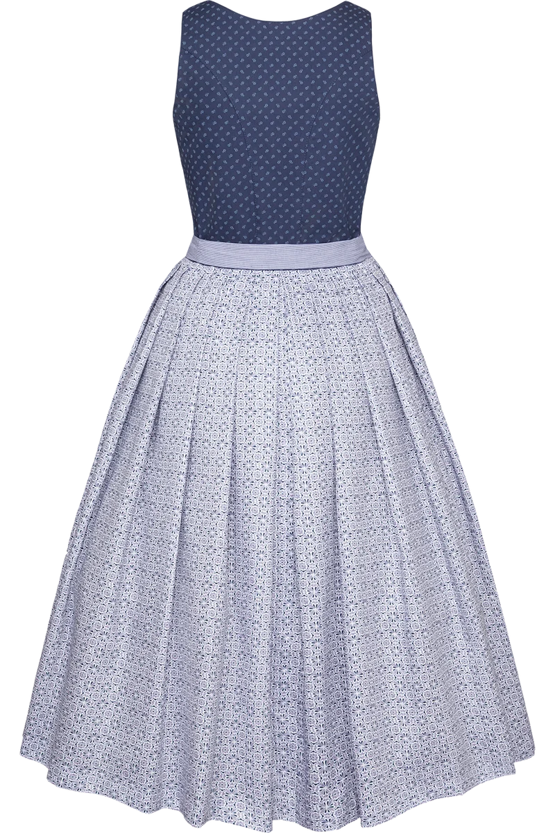 Langes Baumwolldirndl mit Streublumenmuster - blau gemustert