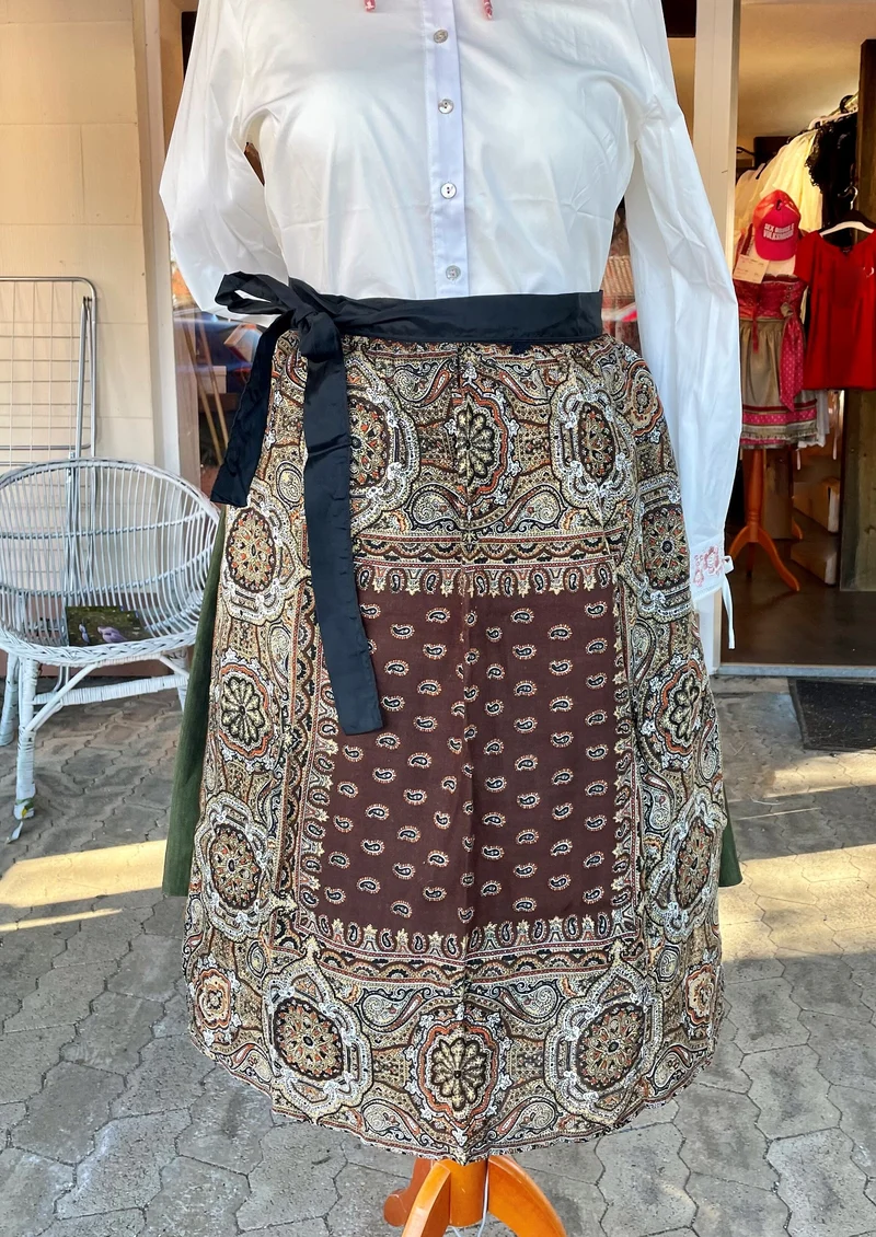 Dirndlschürze, Schürze, Tuch, braun, gold, Paisley Midi für 75 cm, Gr. 2