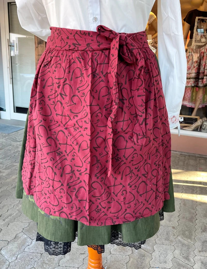 Dirndlschürze, Schürze, bordeaux, burgund, Midi für 55 cm,