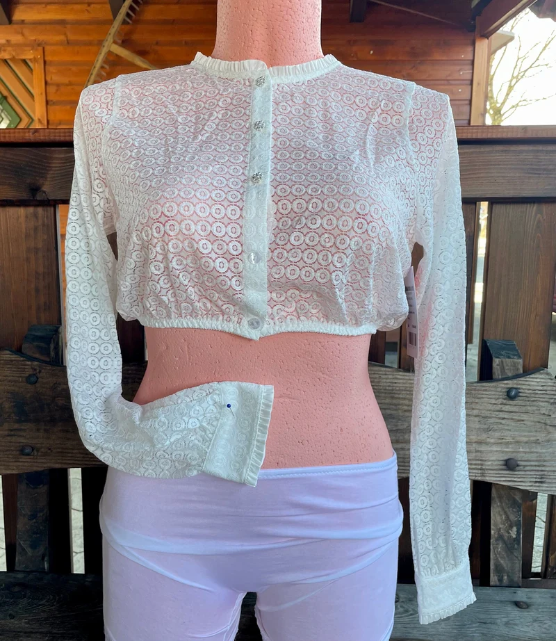 Dirndlbluse Spieth & Wensky, Langarm, hochgeschlossen, Tabora, offwhite