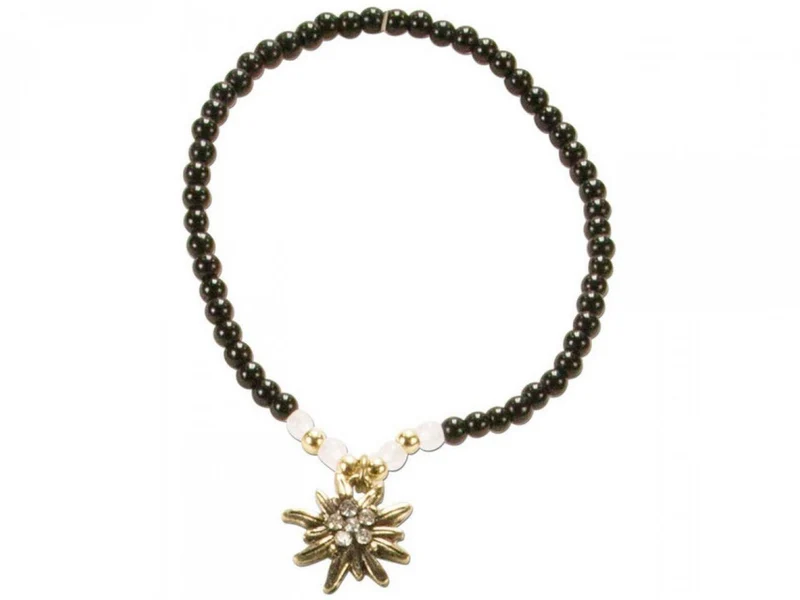 Trachten Perlenarmband Edelweiß schwarz