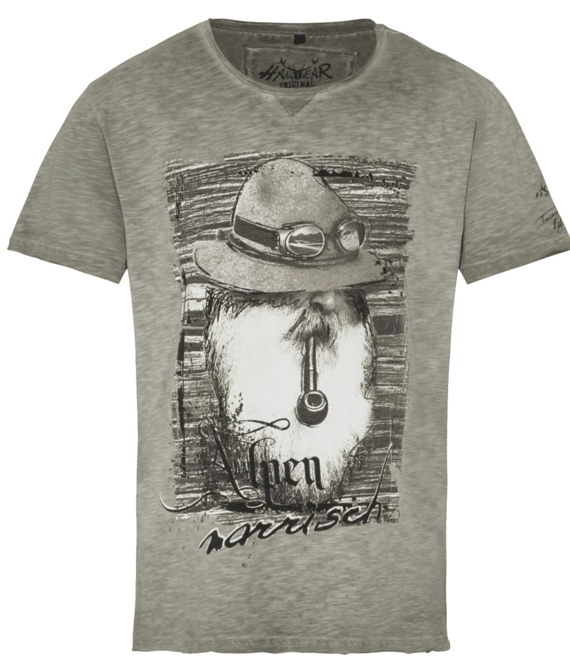 Herrenshirt, Trachten Shirt, HangOwear, Johann, Alpennarrisch, Oliv