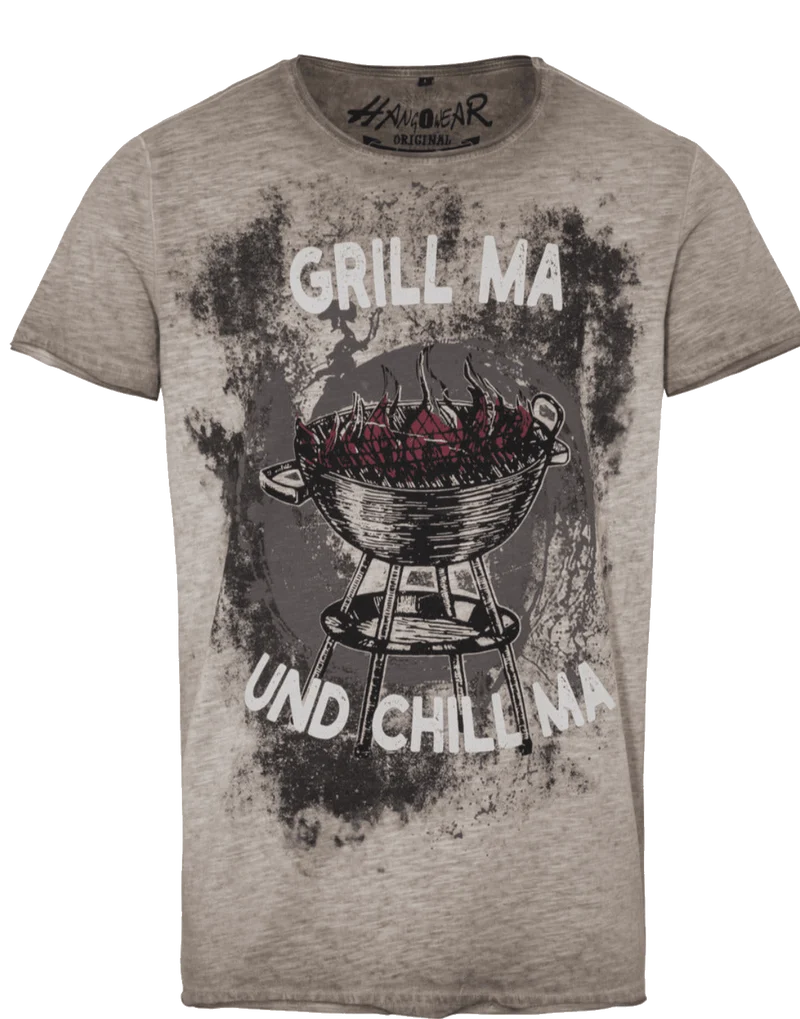 Herrenshirt, Trachten Shirt, HangOwear, Grill & Chill, beige
