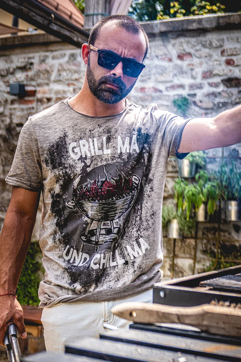 Herrenshirt, Trachten Shirt, HangOwear, Grill & Chill, beige