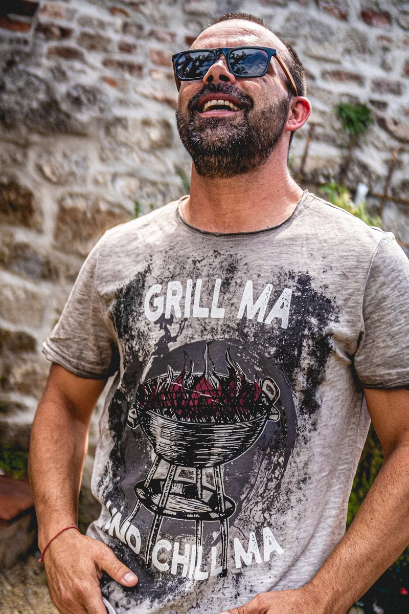 Herrenshirt, Trachten Shirt, HangOwear, Grill & Chill, beige