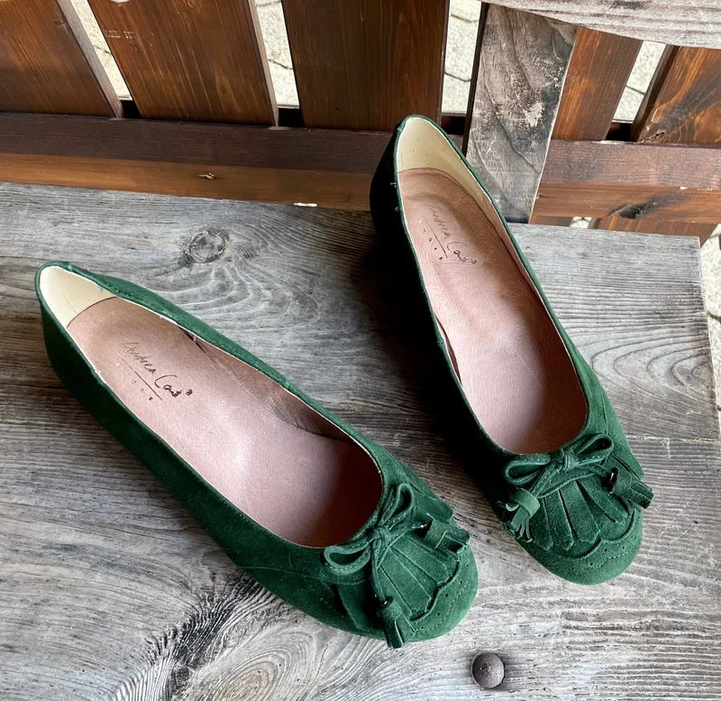 Ballerinas, Andrea Conti, Velour, dunkelgrün, Trachtenschuhe