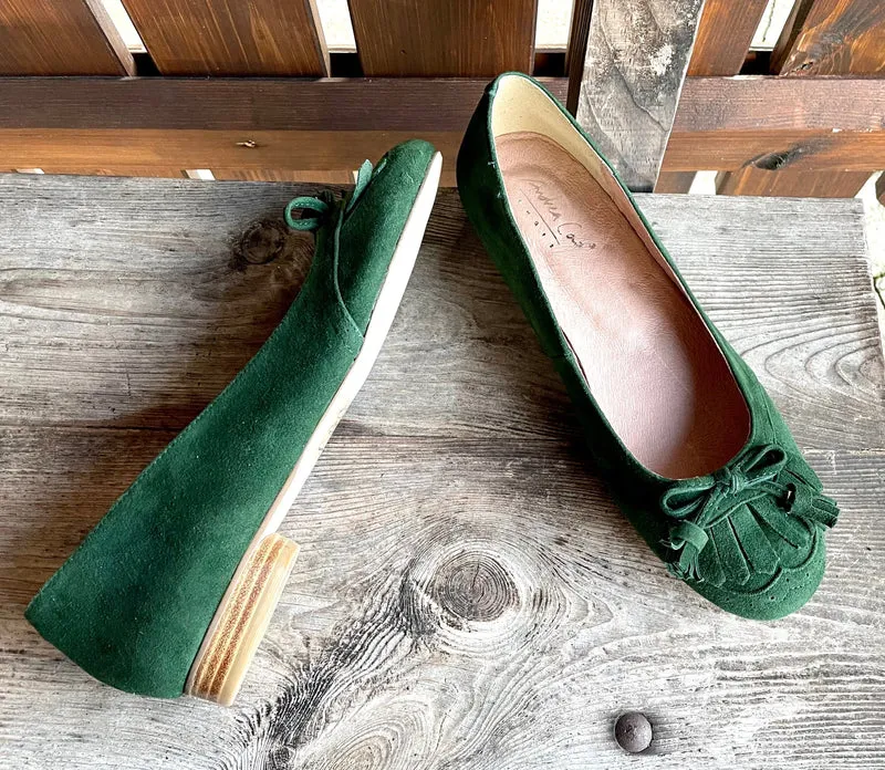 Ballerinas, Andrea Conti, Velour, dunkelgrün, Trachtenschuhe