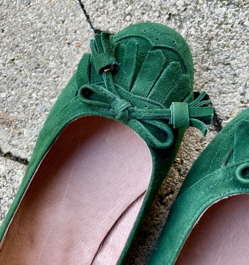 Ballerinas, Andrea Conti, Velour, dunkelgrün, Trachtenschuhe