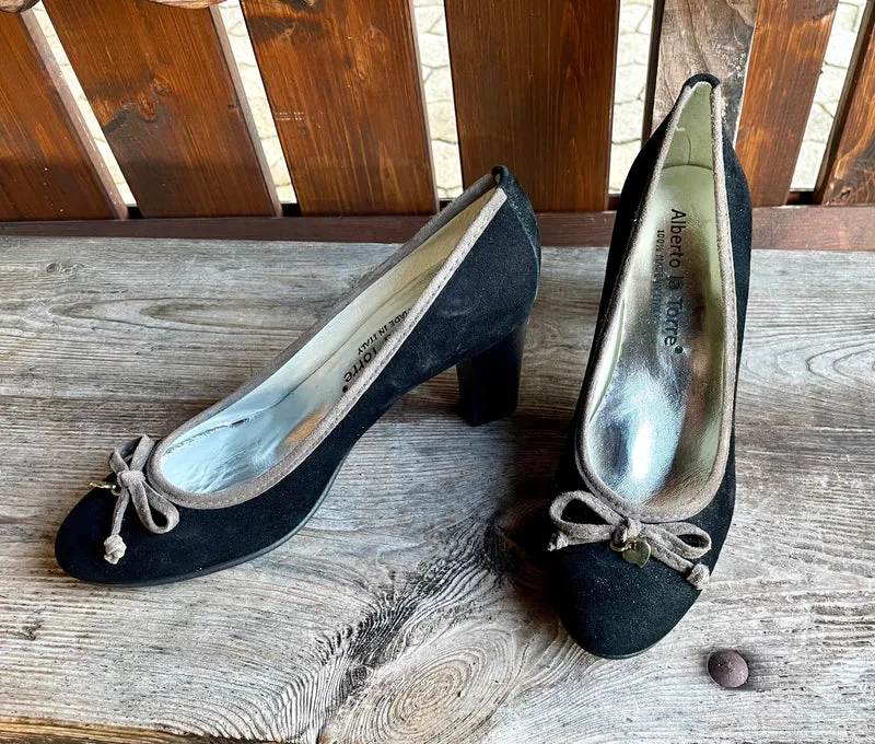 Pumps, Alberto la Torre, Schuhe, Velourleder, schwarz grau