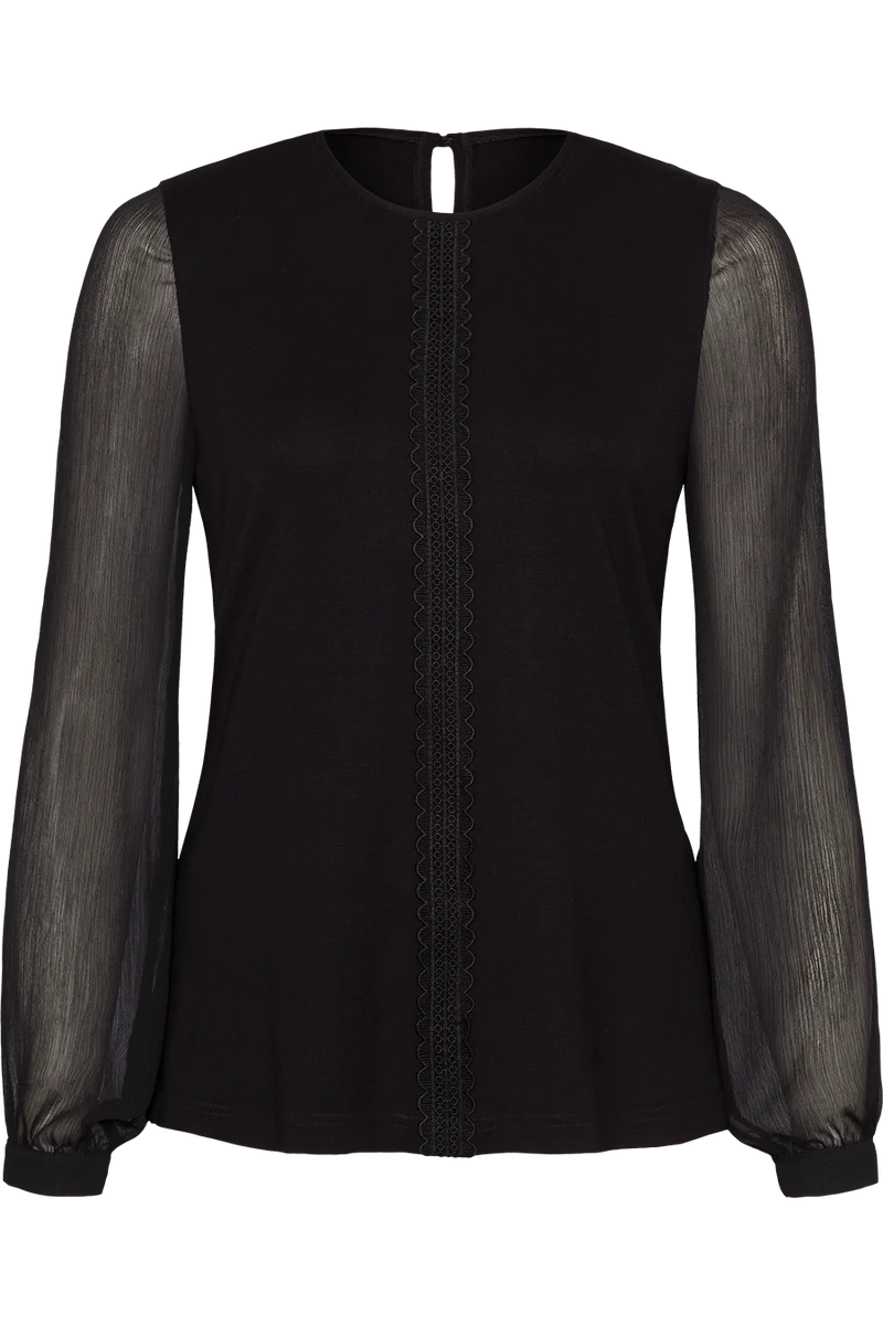 Damen Longsleeves mit Spitzenband - schwarz