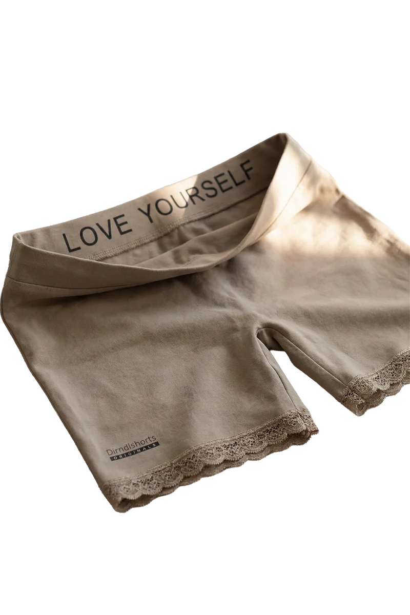 Damen Dirndlshorts atmungsaktiv mit Spitze - taupe