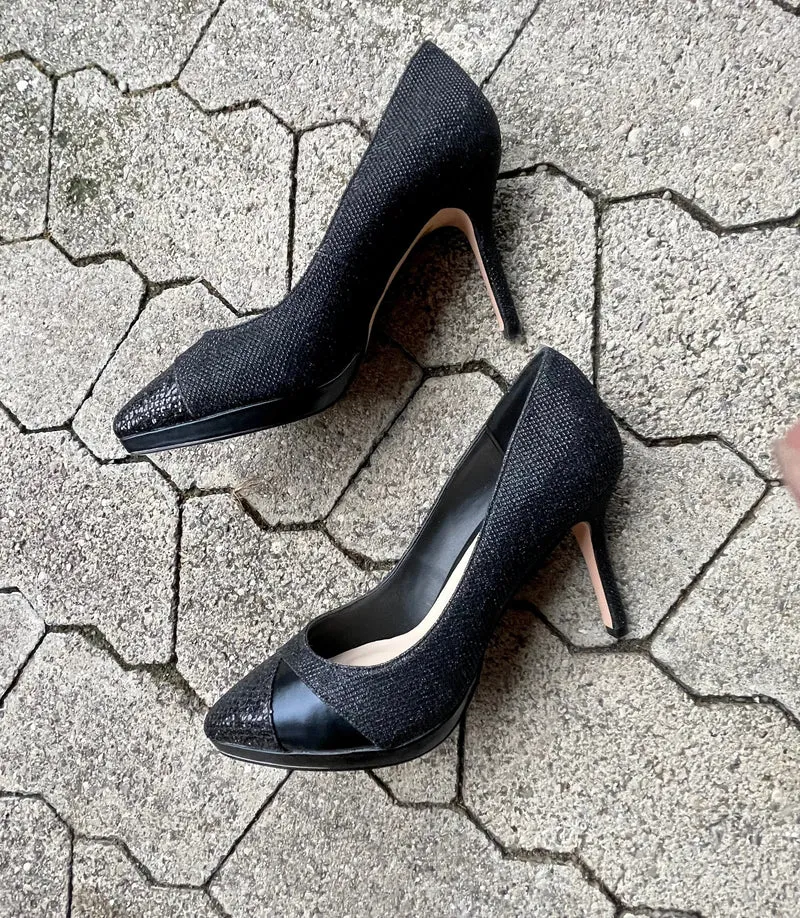 Pumps, the essence Menbur Schuhe, Materialmix schwarz Glitzer