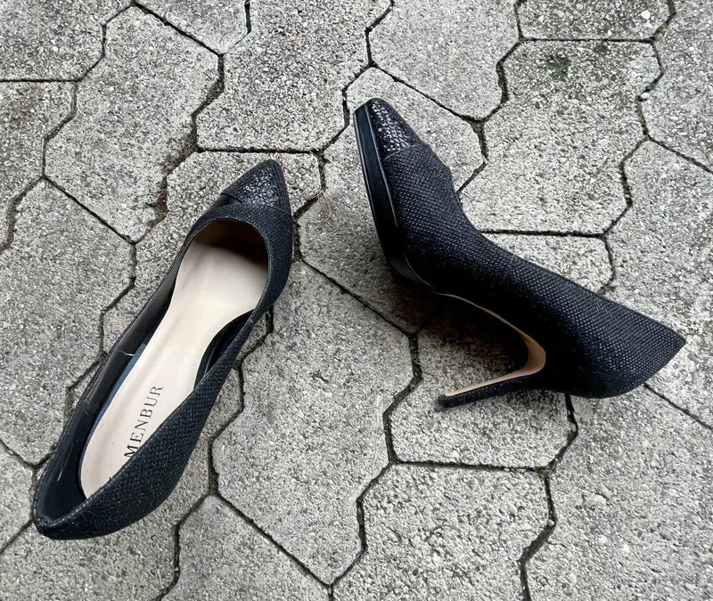Pumps, the essence Menbur Schuhe, Materialmix schwarz Glitzer
