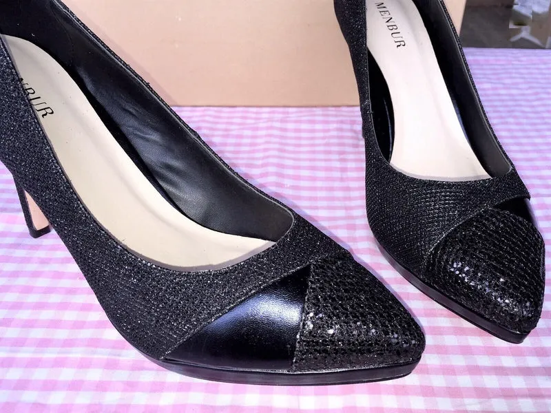 Pumps, the essence Menbur Schuhe, Materialmix schwarz Glitzer