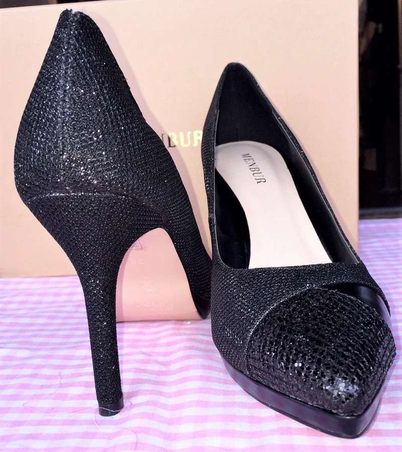 Pumps, the essence Menbur Schuhe, Materialmix schwarz Glitzer