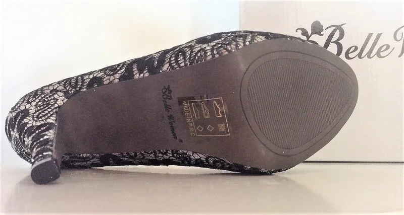 Pumps, Stiletto Schuhe, Spitze, schwarz silber