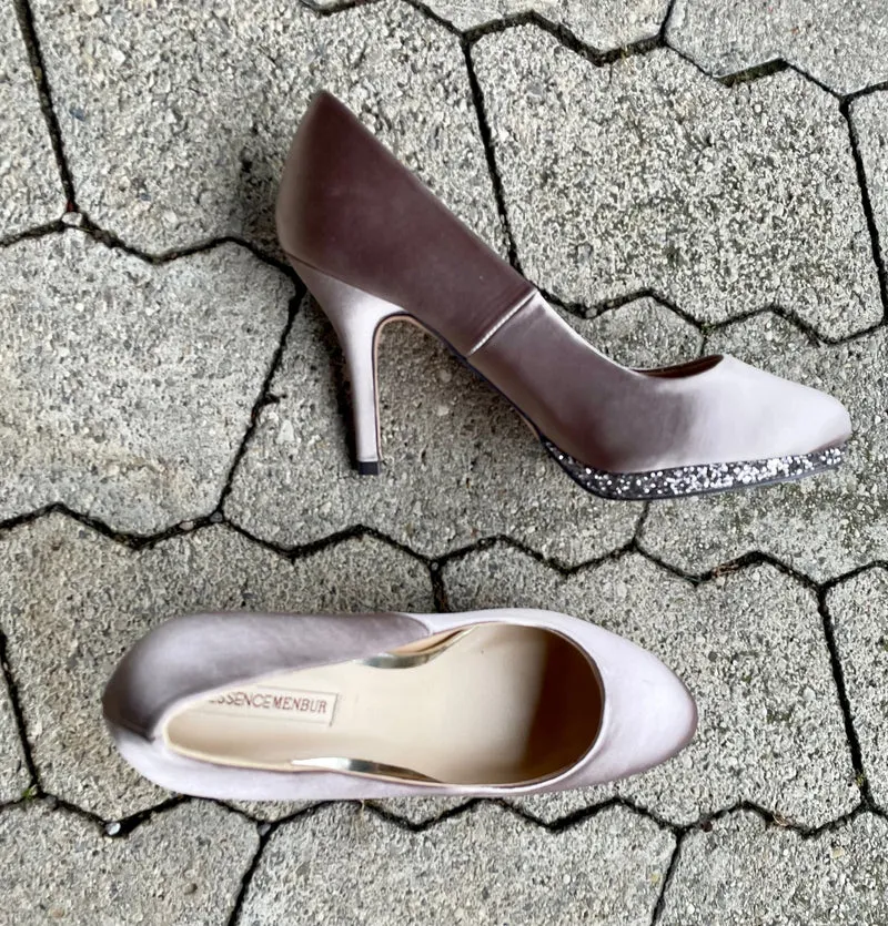 Pumps, The essence Menbur Schuhe, Satin taupe, gold