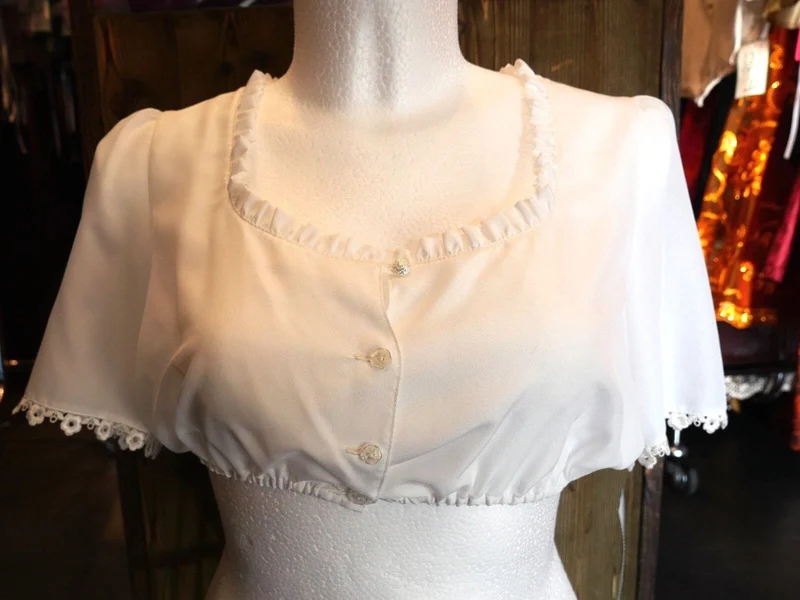 Dirndlbluse Rose Blusen, halbarm, ecru, transparent, fließend, Gr. 40
