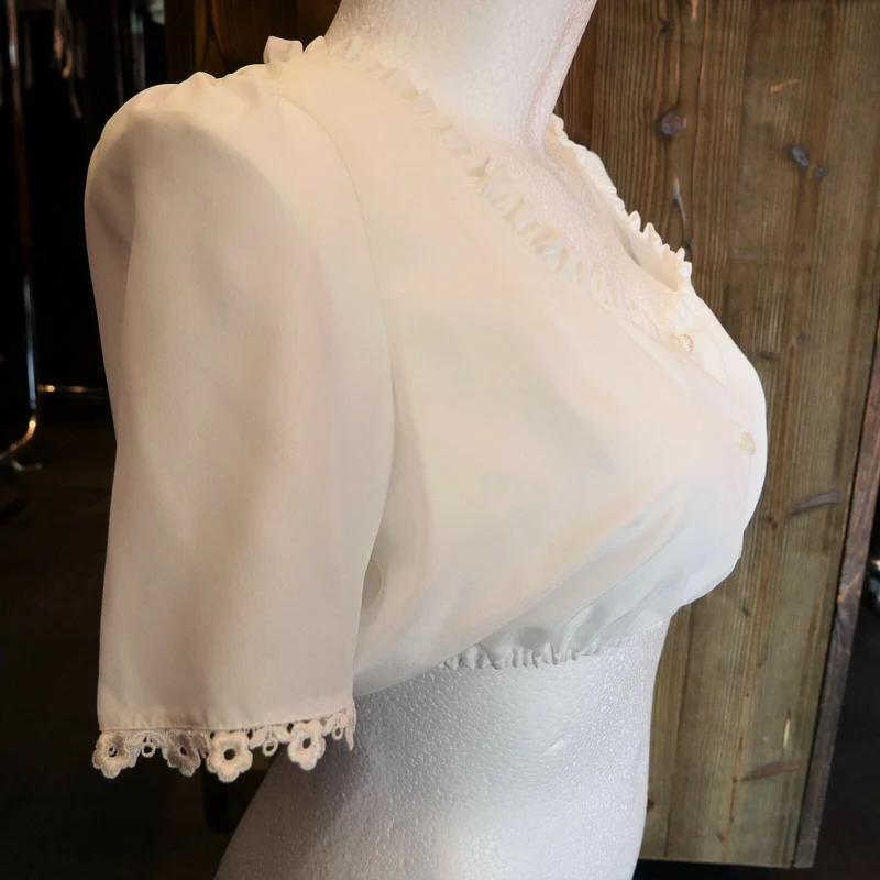 Dirndlbluse Rose Blusen, halbarm, ecru, transparent, fließend, Gr. 40