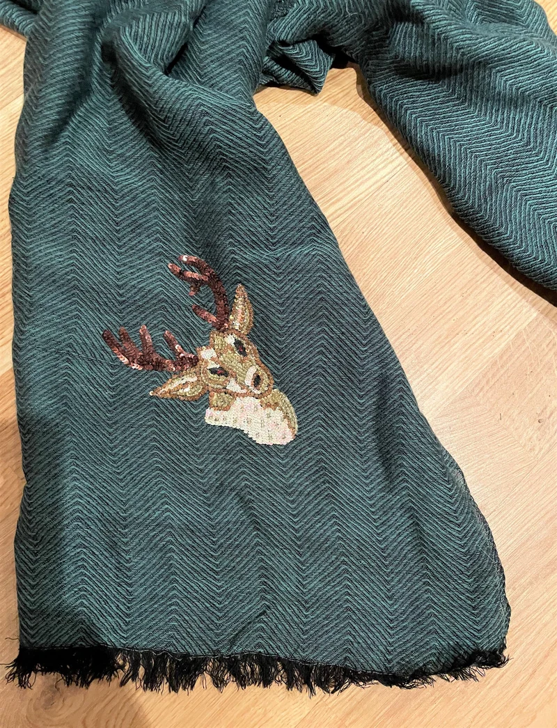 Tuch, Schal, CuteStuff, Fischgrätmuster, grün, Hirsch