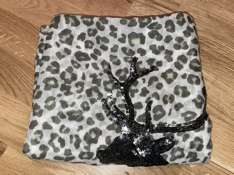 Tuch, Schal, CuteStuff, Leopard Hirsch, grau/grün