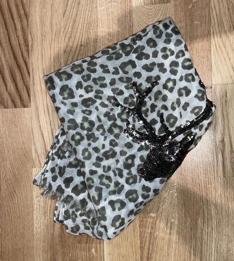 Tuch, Schal, CuteStuff, Leopard Hirsch, grau/grün