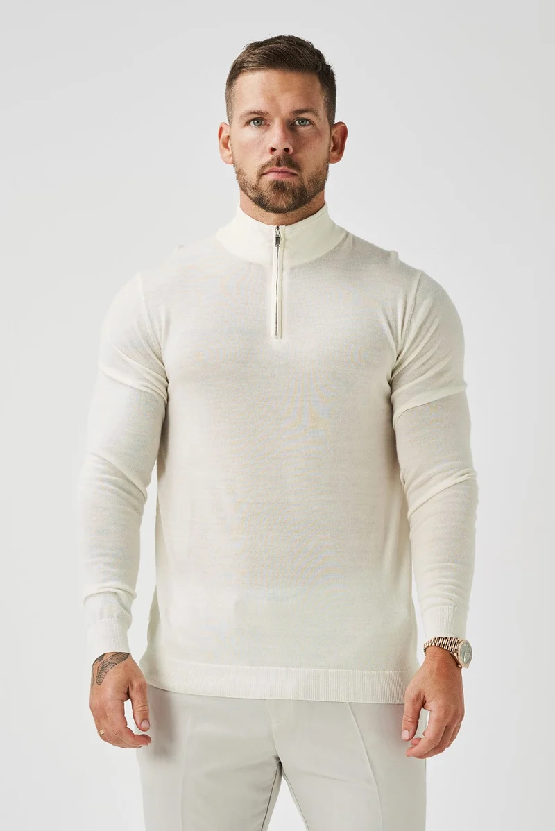 KNIT QUARTER ZIP SWEATER - OFF WHITE