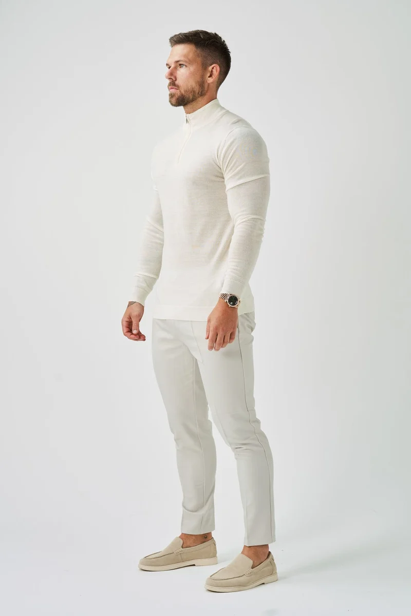 KNIT QUARTER ZIP SWEATER - OFF WHITE