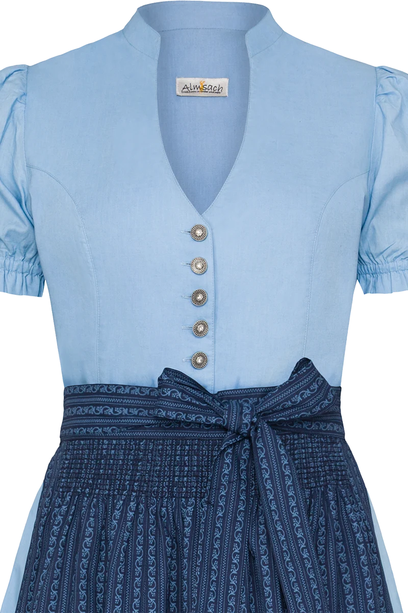 Midi-Baumwolldirndl mit Schürze und Gürtel - hellblau