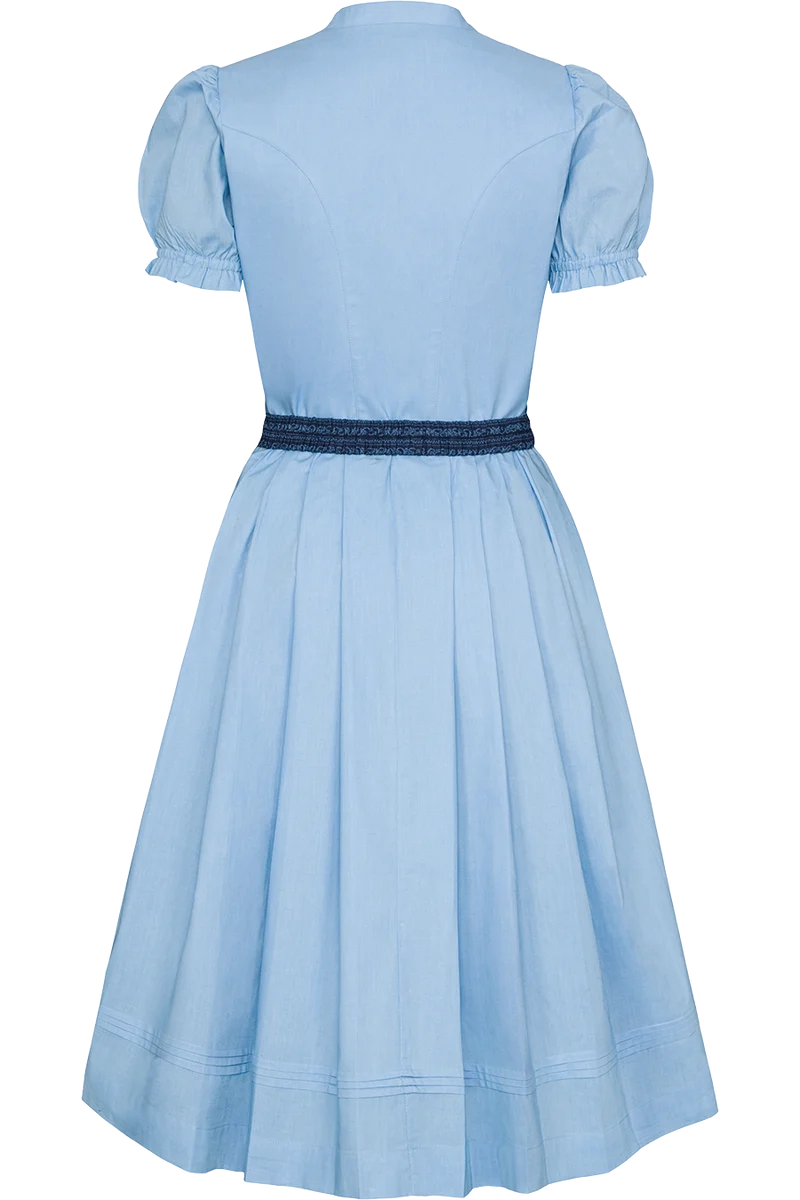 Midi-Baumwolldirndl mit Schürze und Gürtel - hellblau