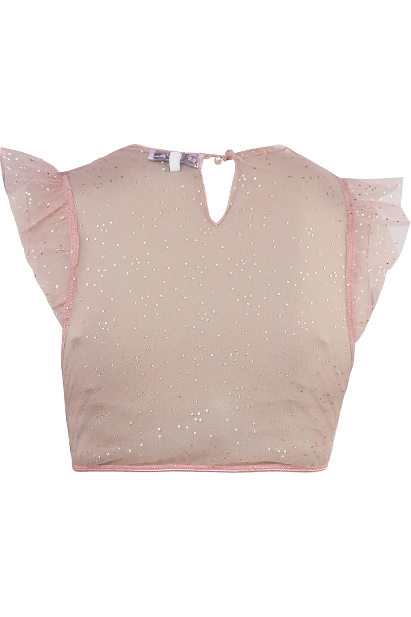 Dirndlbluse aus transparentem Tüll mit Glitzerpünktchen - flamingo