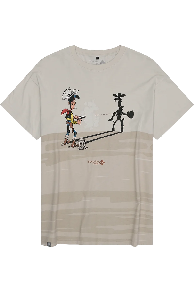 Herren T-Shirt mit Lucky Luke Schattenmotiv - beige