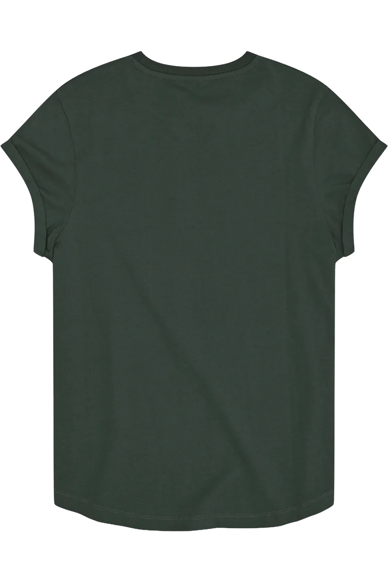 Damen T-Shirt mit Blumenbrezen-Druck - tannengrün