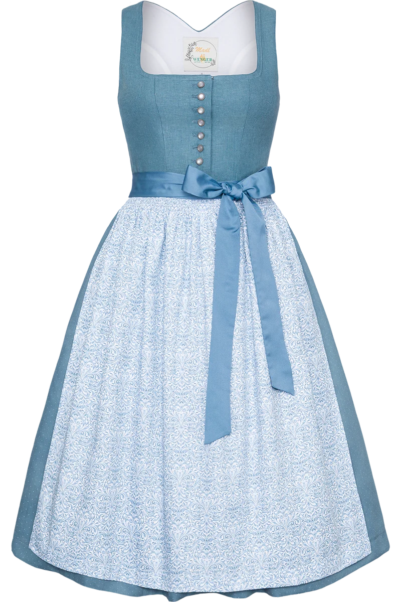 Teenager Dirndl 70 cm mit Leinenmieder - blau