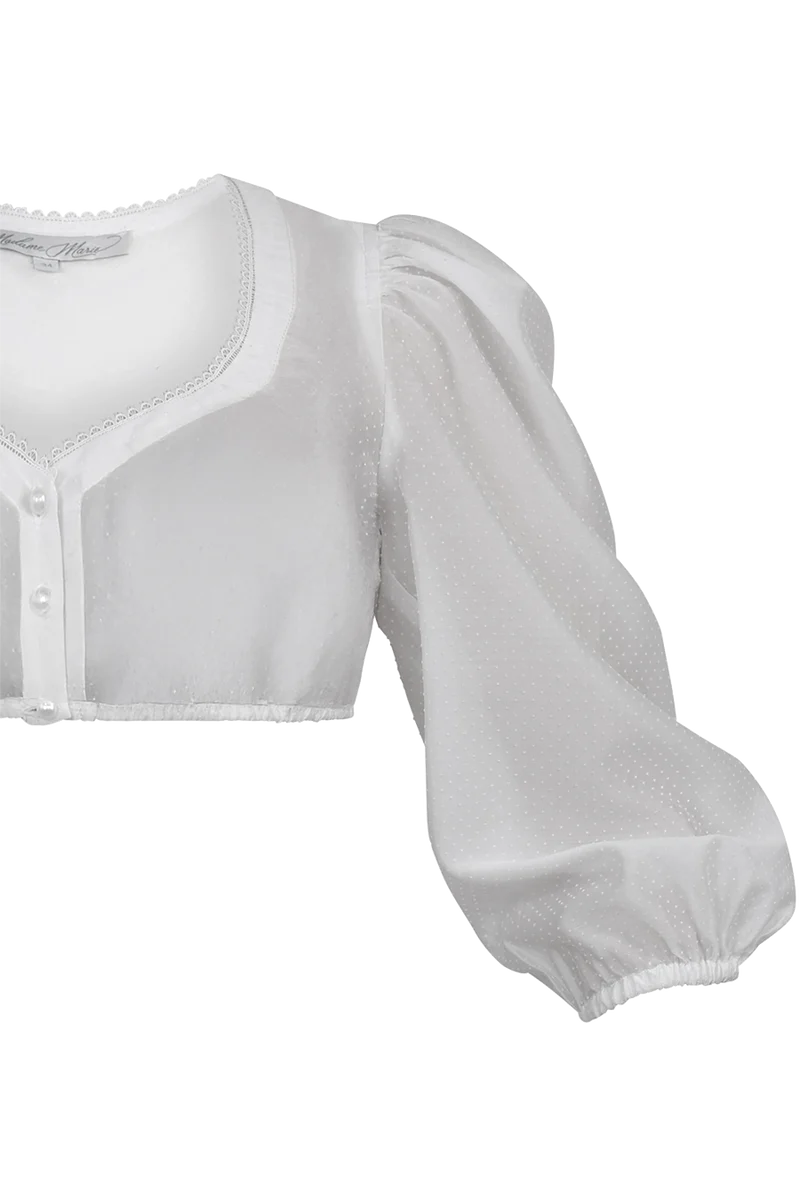 Gepunktete Dirndlbluse mit weiten 3/4-Puffärmel - offwhite