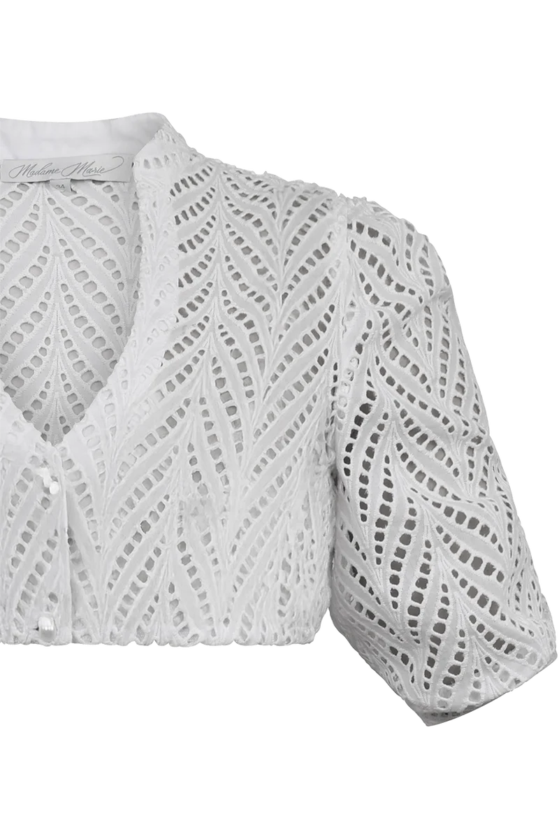 Dirndlbluse mit V-Ausschnitt und Lochstickerei - weiß