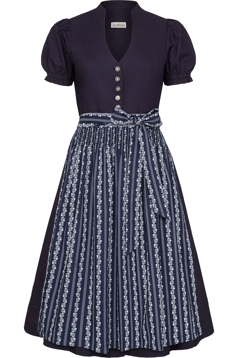 Dirndl aus Baumwolle mit Puffärmel - dunkelblau